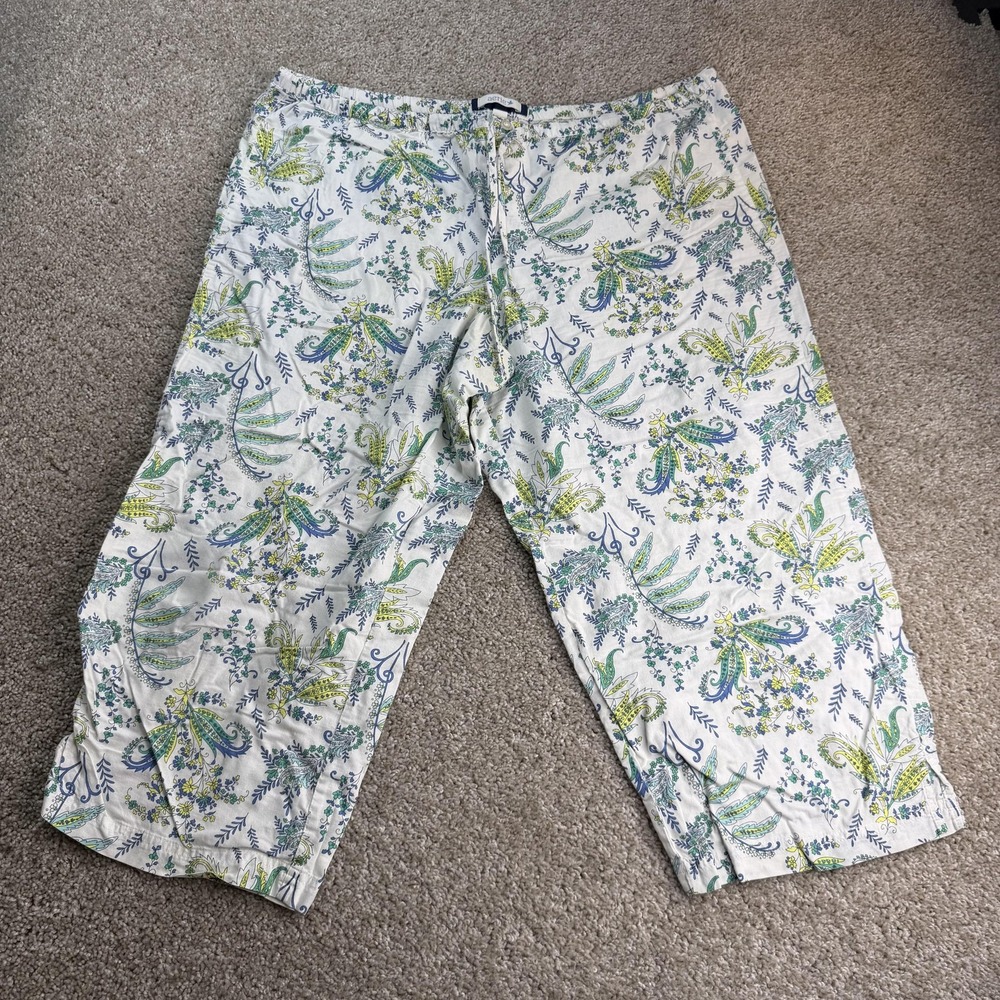 Aerie Pajama Pants Womens Large White Paisley Floral Cotton Capri Sleepwear